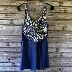 LL Bean Floral‎ Print Skirted Swimsuit Size 14 Long